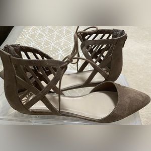 (Tan) Fergalicious by Fergie flats. Size 9 tie at ankle